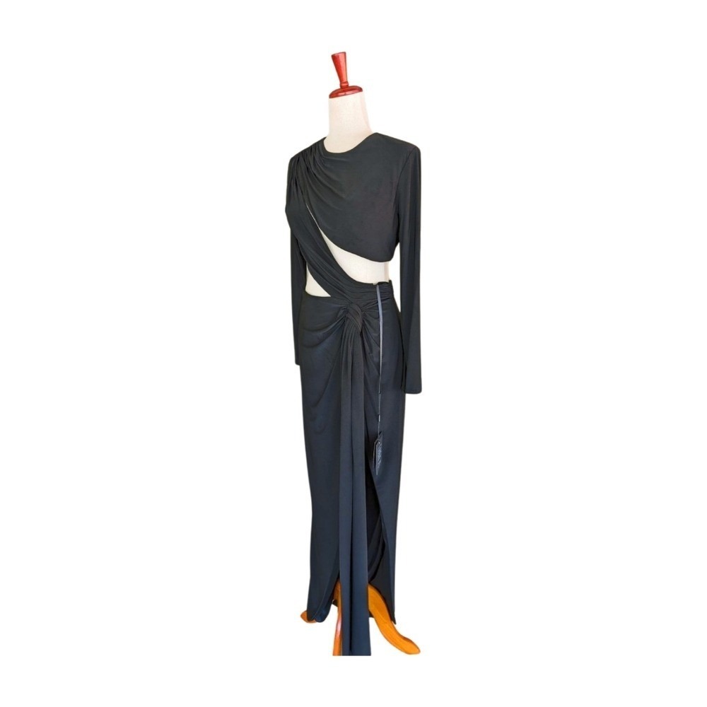 NWT IEENA for Mac Duggal Black Jersey High Slit Cutout Evening Gown Size 4 - Picture 3 of 10